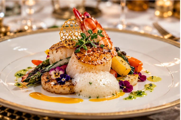 Assiette gastronomique raffinée, photographie illustrative