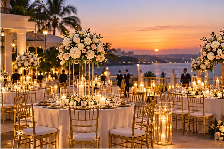 Ambiance de mariage et réception au bord de la mer