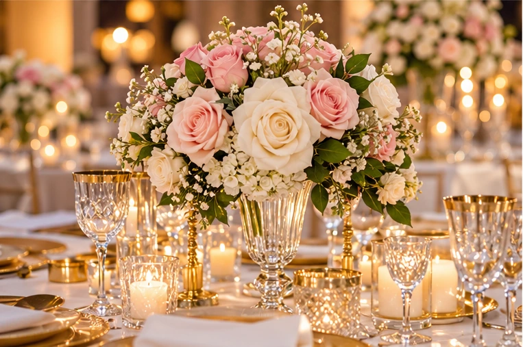 Bouquet de roses et fleurs blanches — visuel illustratif