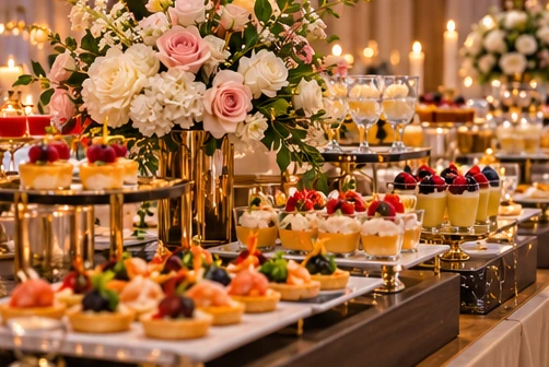Buffet événementiel et verrines colorées, illustration